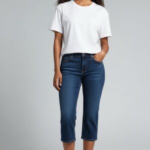 Elegant Dark Blue Cropped Women's Jeans‎